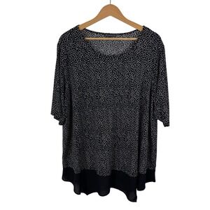 Adrianna Papell Tunic Top Size 2X Black White Polka Dot Asymmetrical Hem Stretch